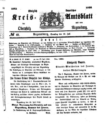 Königlich-bayerisches Kreis-Amtsblatt der Oberpfalz und von Regensburg (Königlich bayerisches Intelligenzblatt für die Oberpfalz und von Regensburg) Samstag 19. Juli 1856