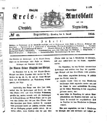 Königlich-bayerisches Kreis-Amtsblatt der Oberpfalz und von Regensburg (Königlich bayerisches Intelligenzblatt für die Oberpfalz und von Regensburg) Samstag 2. August 1856