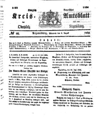 Königlich-bayerisches Kreis-Amtsblatt der Oberpfalz und von Regensburg (Königlich bayerisches Intelligenzblatt für die Oberpfalz und von Regensburg) Mittwoch 6. August 1856