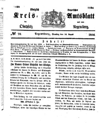 Königlich-bayerisches Kreis-Amtsblatt der Oberpfalz und von Regensburg (Königlich bayerisches Intelligenzblatt für die Oberpfalz und von Regensburg) Samstag 16. August 1856