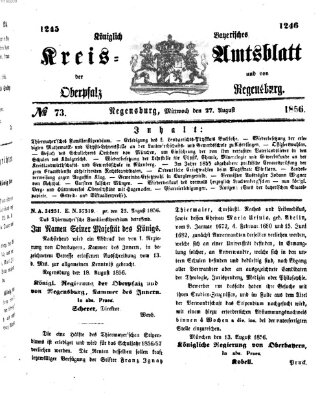 Königlich-bayerisches Kreis-Amtsblatt der Oberpfalz und von Regensburg (Königlich bayerisches Intelligenzblatt für die Oberpfalz und von Regensburg) Mittwoch 27. August 1856