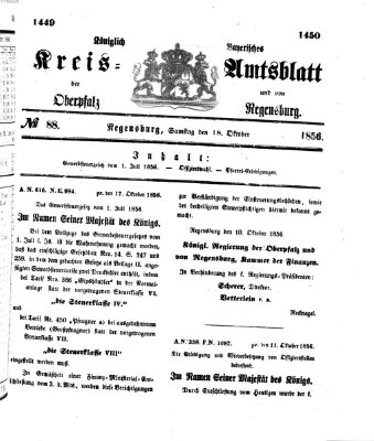 Königlich-bayerisches Kreis-Amtsblatt der Oberpfalz und von Regensburg (Königlich bayerisches Intelligenzblatt für die Oberpfalz und von Regensburg) Samstag 18. Oktober 1856