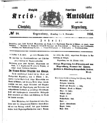 Königlich-bayerisches Kreis-Amtsblatt der Oberpfalz und von Regensburg (Königlich bayerisches Intelligenzblatt für die Oberpfalz und von Regensburg) Samstag 8. November 1856