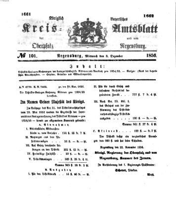 Königlich-bayerisches Kreis-Amtsblatt der Oberpfalz und von Regensburg (Königlich bayerisches Intelligenzblatt für die Oberpfalz und von Regensburg) Mittwoch 3. Dezember 1856