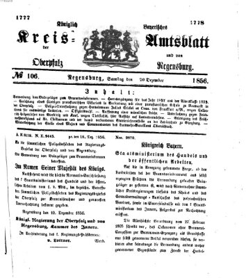 Königlich-bayerisches Kreis-Amtsblatt der Oberpfalz und von Regensburg (Königlich bayerisches Intelligenzblatt für die Oberpfalz und von Regensburg) Samstag 20. Dezember 1856