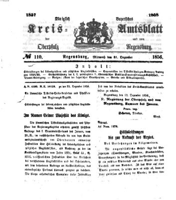Königlich-bayerisches Kreis-Amtsblatt der Oberpfalz und von Regensburg (Königlich bayerisches Intelligenzblatt für die Oberpfalz und von Regensburg) Mittwoch 31. Dezember 1856