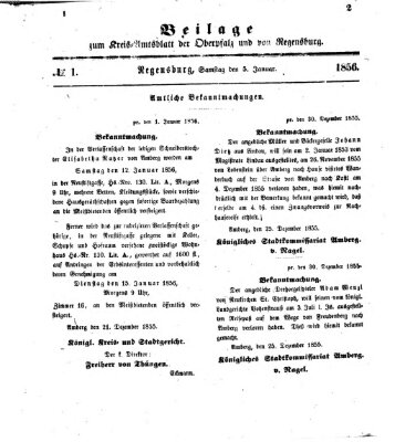 Königlich-bayerisches Kreis-Amtsblatt der Oberpfalz und von Regensburg (Königlich bayerisches Intelligenzblatt für die Oberpfalz und von Regensburg) Samstag 5. Januar 1856