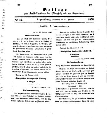 Königlich-bayerisches Kreis-Amtsblatt der Oberpfalz und von Regensburg (Königlich bayerisches Intelligenzblatt für die Oberpfalz und von Regensburg) Mittwoch 27. Februar 1856