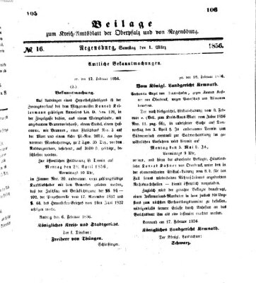 Königlich-bayerisches Kreis-Amtsblatt der Oberpfalz und von Regensburg (Königlich bayerisches Intelligenzblatt für die Oberpfalz und von Regensburg) Samstag 1. März 1856