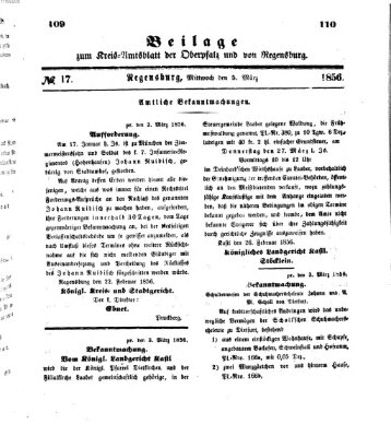 Königlich-bayerisches Kreis-Amtsblatt der Oberpfalz und von Regensburg (Königlich bayerisches Intelligenzblatt für die Oberpfalz und von Regensburg) Mittwoch 5. März 1856