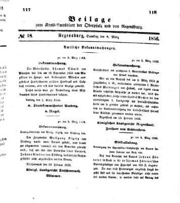 Königlich-bayerisches Kreis-Amtsblatt der Oberpfalz und von Regensburg (Königlich bayerisches Intelligenzblatt für die Oberpfalz und von Regensburg) Samstag 8. März 1856