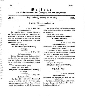 Königlich-bayerisches Kreis-Amtsblatt der Oberpfalz und von Regensburg (Königlich bayerisches Intelligenzblatt für die Oberpfalz und von Regensburg) Mittwoch 19. März 1856