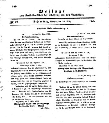 Königlich-bayerisches Kreis-Amtsblatt der Oberpfalz und von Regensburg (Königlich bayerisches Intelligenzblatt für die Oberpfalz und von Regensburg) Samstag 22. März 1856