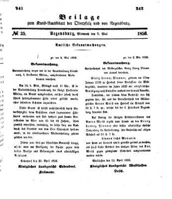 Königlich-bayerisches Kreis-Amtsblatt der Oberpfalz und von Regensburg (Königlich bayerisches Intelligenzblatt für die Oberpfalz und von Regensburg) Mittwoch 7. Mai 1856