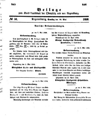 Königlich-bayerisches Kreis-Amtsblatt der Oberpfalz und von Regensburg (Königlich bayerisches Intelligenzblatt für die Oberpfalz und von Regensburg) Samstag 10. Mai 1856