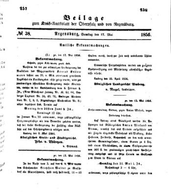 Königlich-bayerisches Kreis-Amtsblatt der Oberpfalz und von Regensburg (Königlich bayerisches Intelligenzblatt für die Oberpfalz und von Regensburg) Samstag 17. Mai 1856