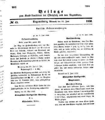 Königlich-bayerisches Kreis-Amtsblatt der Oberpfalz und von Regensburg (Königlich bayerisches Intelligenzblatt für die Oberpfalz und von Regensburg) Mittwoch 11. Juni 1856