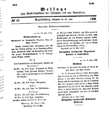 Königlich-bayerisches Kreis-Amtsblatt der Oberpfalz und von Regensburg (Königlich bayerisches Intelligenzblatt für die Oberpfalz und von Regensburg) Mittwoch 18. Juni 1856