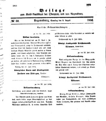 Königlich-bayerisches Kreis-Amtsblatt der Oberpfalz und von Regensburg (Königlich bayerisches Intelligenzblatt für die Oberpfalz und von Regensburg) Samstag 2. August 1856