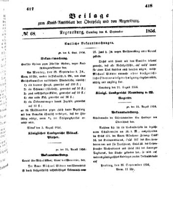 Königlich-bayerisches Kreis-Amtsblatt der Oberpfalz und von Regensburg (Königlich bayerisches Intelligenzblatt für die Oberpfalz und von Regensburg) Samstag 6. September 1856