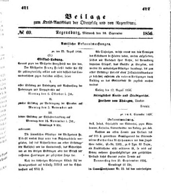 Königlich-bayerisches Kreis-Amtsblatt der Oberpfalz und von Regensburg (Königlich bayerisches Intelligenzblatt für die Oberpfalz und von Regensburg) Mittwoch 10. September 1856