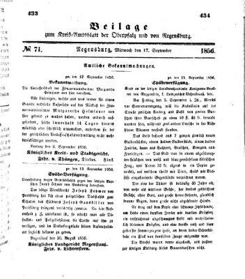 Königlich-bayerisches Kreis-Amtsblatt der Oberpfalz und von Regensburg (Königlich bayerisches Intelligenzblatt für die Oberpfalz und von Regensburg) Mittwoch 17. September 1856