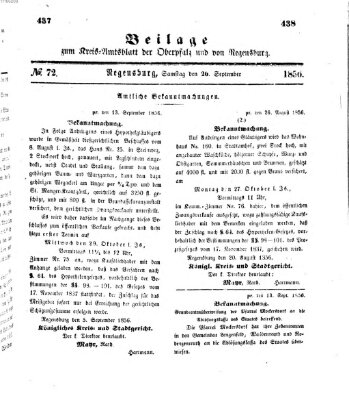 Königlich-bayerisches Kreis-Amtsblatt der Oberpfalz und von Regensburg (Königlich bayerisches Intelligenzblatt für die Oberpfalz und von Regensburg) Freitag 26. September 1856