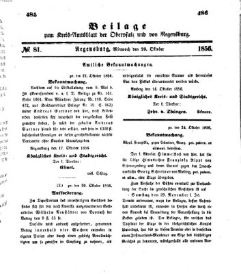 Königlich-bayerisches Kreis-Amtsblatt der Oberpfalz und von Regensburg (Königlich bayerisches Intelligenzblatt für die Oberpfalz und von Regensburg) Mittwoch 29. Oktober 1856