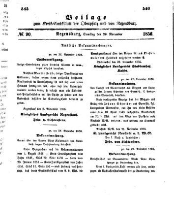 Königlich-bayerisches Kreis-Amtsblatt der Oberpfalz und von Regensburg (Königlich bayerisches Intelligenzblatt für die Oberpfalz und von Regensburg) Samstag 29. November 1856