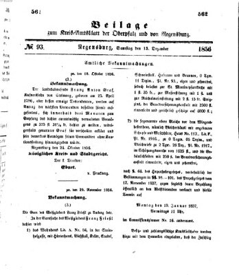 Königlich-bayerisches Kreis-Amtsblatt der Oberpfalz und von Regensburg (Königlich bayerisches Intelligenzblatt für die Oberpfalz und von Regensburg) Samstag 13. Dezember 1856