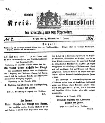 Königlich-bayerisches Kreis-Amtsblatt der Oberpfalz und von Regensburg (Königlich bayerisches Intelligenzblatt für die Oberpfalz und von Regensburg) Mittwoch 7. Januar 1857