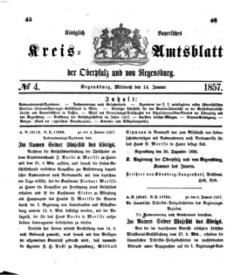 Königlich-bayerisches Kreis-Amtsblatt der Oberpfalz und von Regensburg (Königlich bayerisches Intelligenzblatt für die Oberpfalz und von Regensburg) Mittwoch 14. Januar 1857