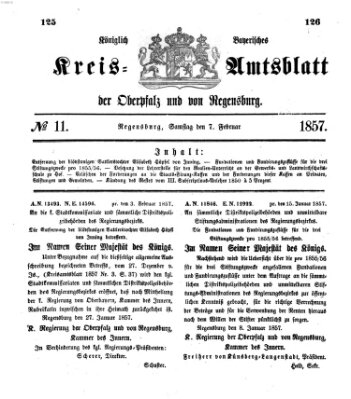 Königlich-bayerisches Kreis-Amtsblatt der Oberpfalz und von Regensburg (Königlich bayerisches Intelligenzblatt für die Oberpfalz und von Regensburg) Samstag 7. Februar 1857