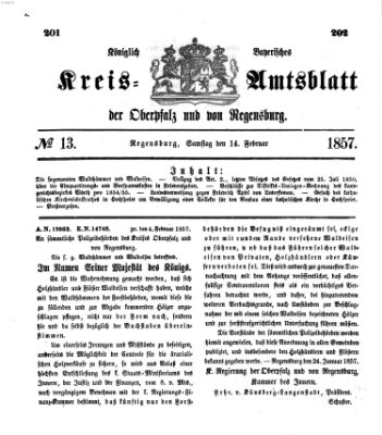 Königlich-bayerisches Kreis-Amtsblatt der Oberpfalz und von Regensburg (Königlich bayerisches Intelligenzblatt für die Oberpfalz und von Regensburg) Samstag 14. Februar 1857