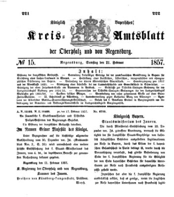 Königlich-bayerisches Kreis-Amtsblatt der Oberpfalz und von Regensburg (Königlich bayerisches Intelligenzblatt für die Oberpfalz und von Regensburg) Samstag 21. Februar 1857