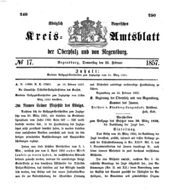 Königlich-bayerisches Kreis-Amtsblatt der Oberpfalz und von Regensburg (Königlich bayerisches Intelligenzblatt für die Oberpfalz und von Regensburg) Donnerstag 26. Februar 1857