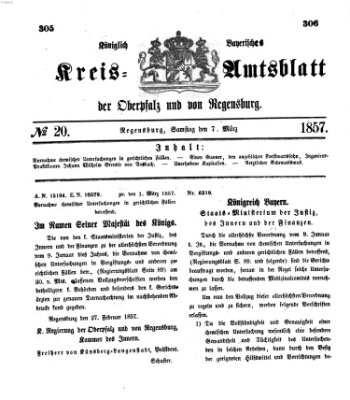 Königlich-bayerisches Kreis-Amtsblatt der Oberpfalz und von Regensburg (Königlich bayerisches Intelligenzblatt für die Oberpfalz und von Regensburg) Samstag 7. März 1857