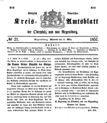 Königlich-bayerisches Kreis-Amtsblatt der Oberpfalz und von Regensburg (Königlich bayerisches Intelligenzblatt für die Oberpfalz und von Regensburg) Mittwoch 11. März 1857