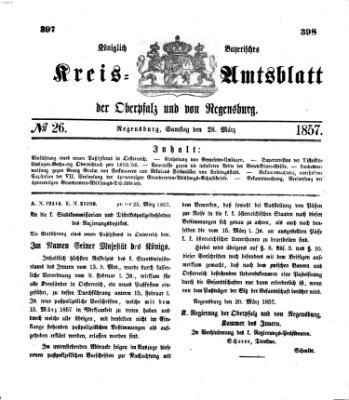 Königlich-bayerisches Kreis-Amtsblatt der Oberpfalz und von Regensburg (Königlich bayerisches Intelligenzblatt für die Oberpfalz und von Regensburg) Samstag 28. März 1857