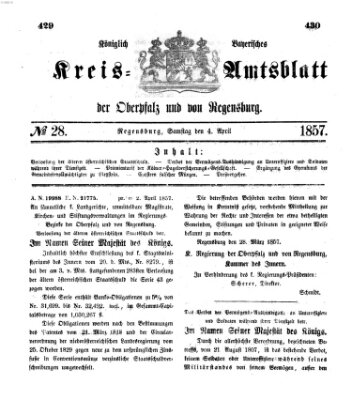 Königlich-bayerisches Kreis-Amtsblatt der Oberpfalz und von Regensburg (Königlich bayerisches Intelligenzblatt für die Oberpfalz und von Regensburg) Samstag 4. April 1857