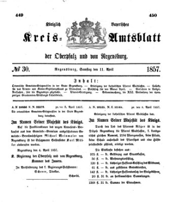 Königlich-bayerisches Kreis-Amtsblatt der Oberpfalz und von Regensburg (Königlich bayerisches Intelligenzblatt für die Oberpfalz und von Regensburg) Samstag 11. April 1857