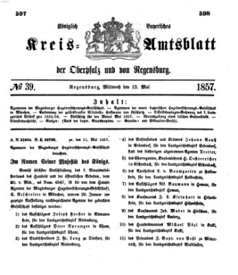 Königlich-bayerisches Kreis-Amtsblatt der Oberpfalz und von Regensburg (Königlich bayerisches Intelligenzblatt für die Oberpfalz und von Regensburg) Mittwoch 13. Mai 1857