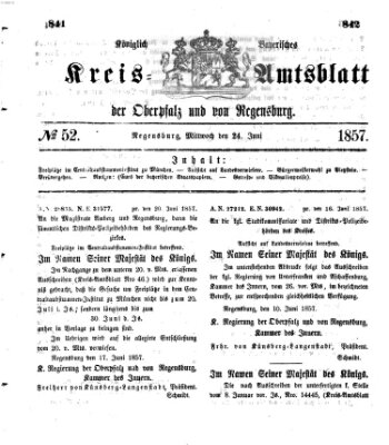 Königlich-bayerisches Kreis-Amtsblatt der Oberpfalz und von Regensburg (Königlich bayerisches Intelligenzblatt für die Oberpfalz und von Regensburg) Mittwoch 24. Juni 1857