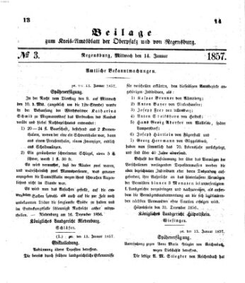 Königlich-bayerisches Kreis-Amtsblatt der Oberpfalz und von Regensburg (Königlich bayerisches Intelligenzblatt für die Oberpfalz und von Regensburg) Mittwoch 14. Januar 1857