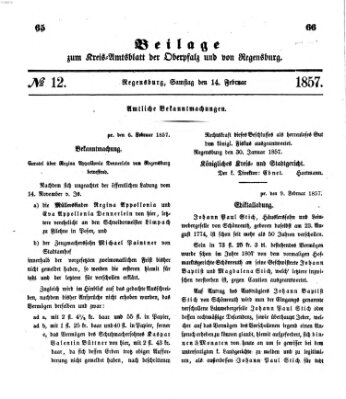 Königlich-bayerisches Kreis-Amtsblatt der Oberpfalz und von Regensburg (Königlich bayerisches Intelligenzblatt für die Oberpfalz und von Regensburg) Samstag 14. Februar 1857