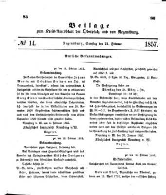 Königlich-bayerisches Kreis-Amtsblatt der Oberpfalz und von Regensburg (Königlich bayerisches Intelligenzblatt für die Oberpfalz und von Regensburg) Samstag 21. Februar 1857