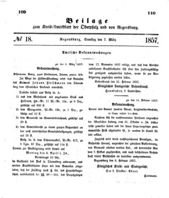 Königlich-bayerisches Kreis-Amtsblatt der Oberpfalz und von Regensburg (Königlich bayerisches Intelligenzblatt für die Oberpfalz und von Regensburg) Samstag 7. März 1857