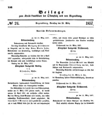 Königlich-bayerisches Kreis-Amtsblatt der Oberpfalz und von Regensburg (Königlich bayerisches Intelligenzblatt für die Oberpfalz und von Regensburg) Samstag 28. März 1857