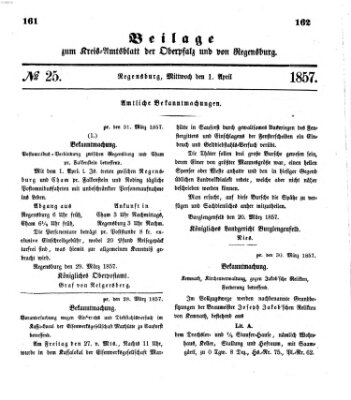 Königlich-bayerisches Kreis-Amtsblatt der Oberpfalz und von Regensburg (Königlich bayerisches Intelligenzblatt für die Oberpfalz und von Regensburg) Mittwoch 1. April 1857