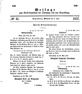 Königlich-bayerisches Kreis-Amtsblatt der Oberpfalz und von Regensburg (Königlich bayerisches Intelligenzblatt für die Oberpfalz und von Regensburg) Mittwoch 3. Juni 1857